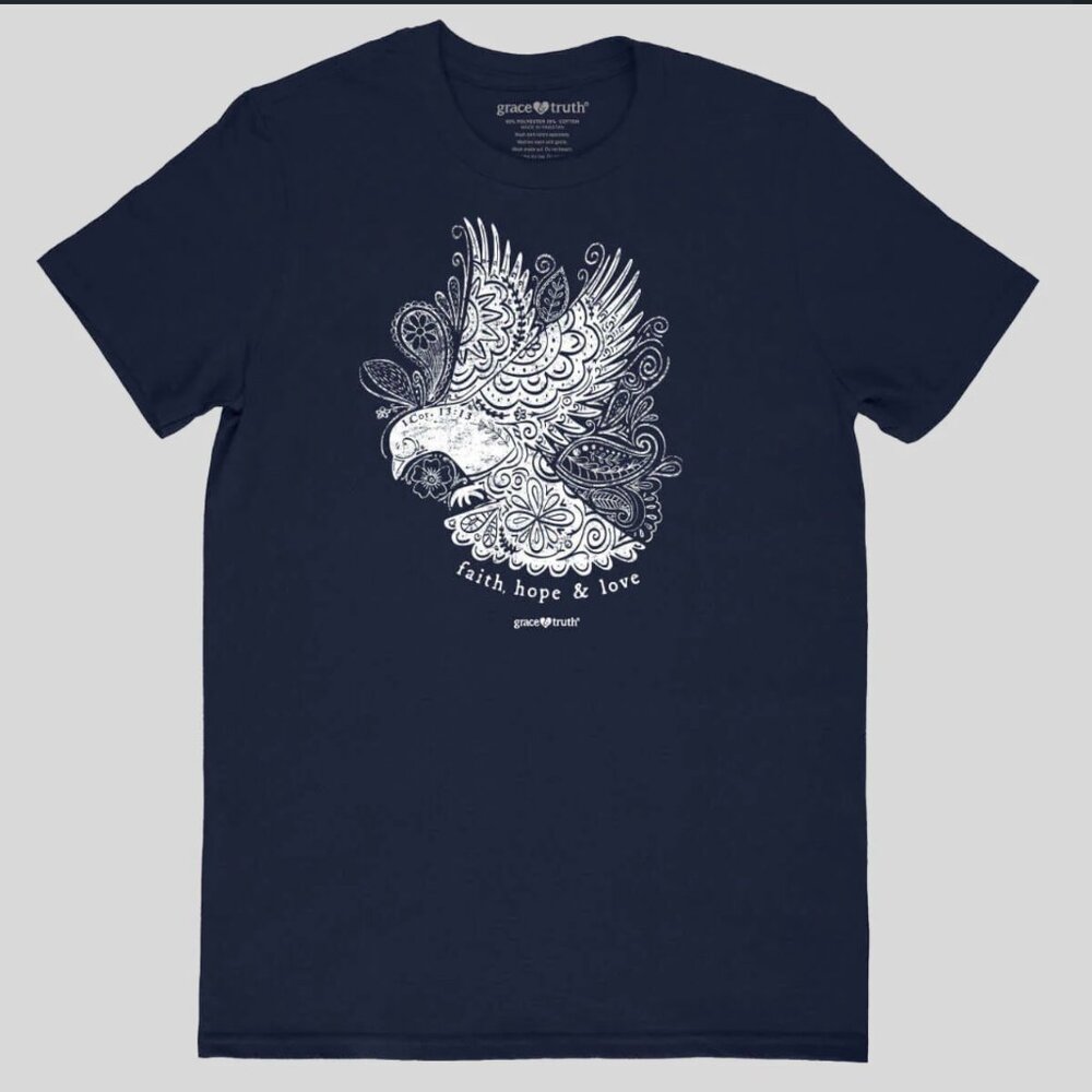 Kerusso grace & truth Women's Adult Cotton T-Shirt Dove "Faith, Hope and Love"
